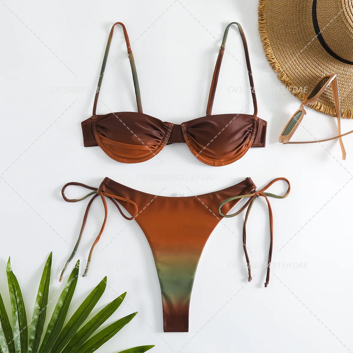 Gradient Orange High Waist Bikini Set – Women’s Print Beach Swimsuit