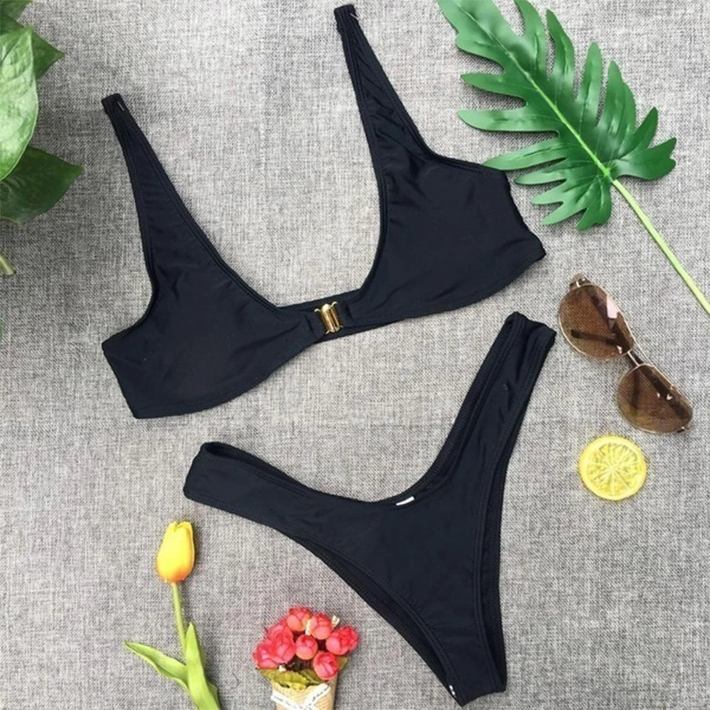Sexy Low Waist Bikini Set for Women Summer Beach Swimwear Two Piece Bathing Suit Fashion Solid Color Swimsuit