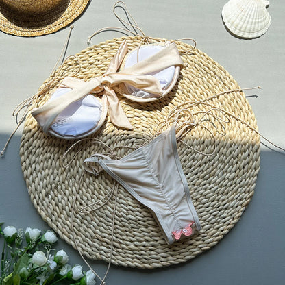 Sexy Push-Up Embroidered Bikini Set