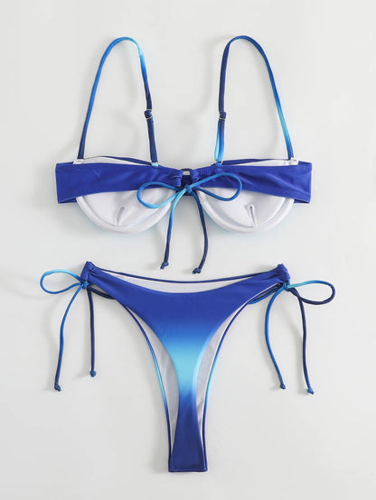 Gradient Orange High Waist Bikini Set – Women’s Print Beach Swimsuit