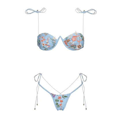 Sexy Push-Up Embroidered Bikini Set