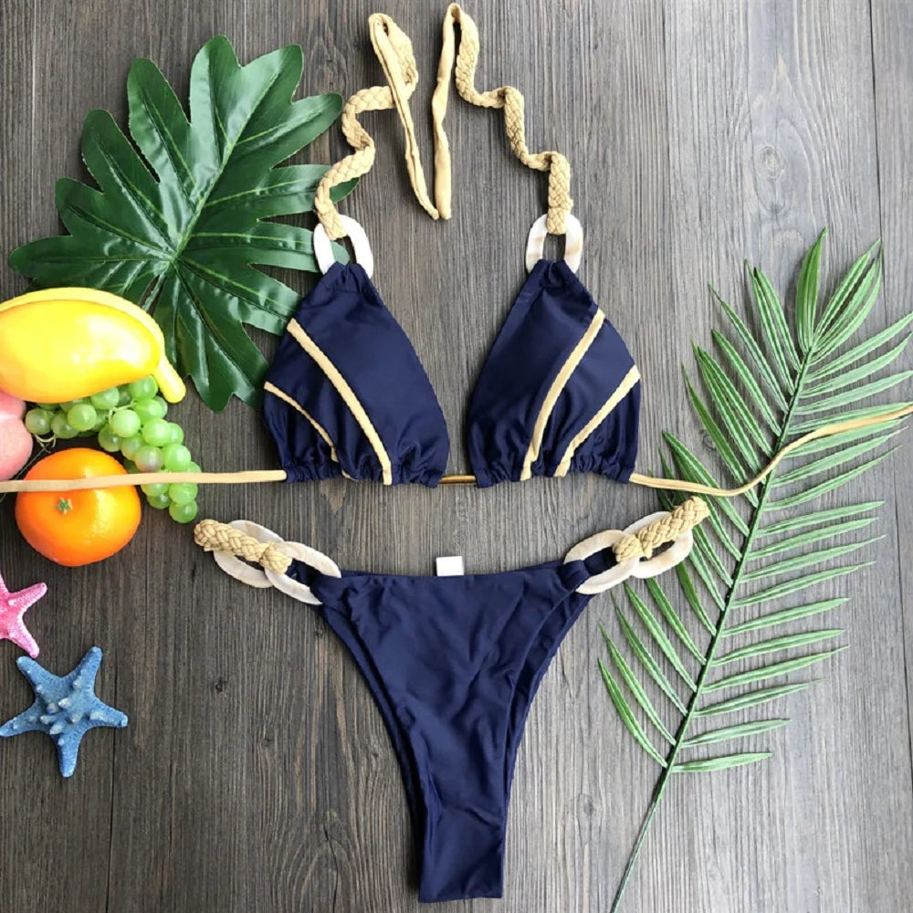 Women’s Sexy Brazilian Ring Bikini – Halter Micro Beach Swimsuit