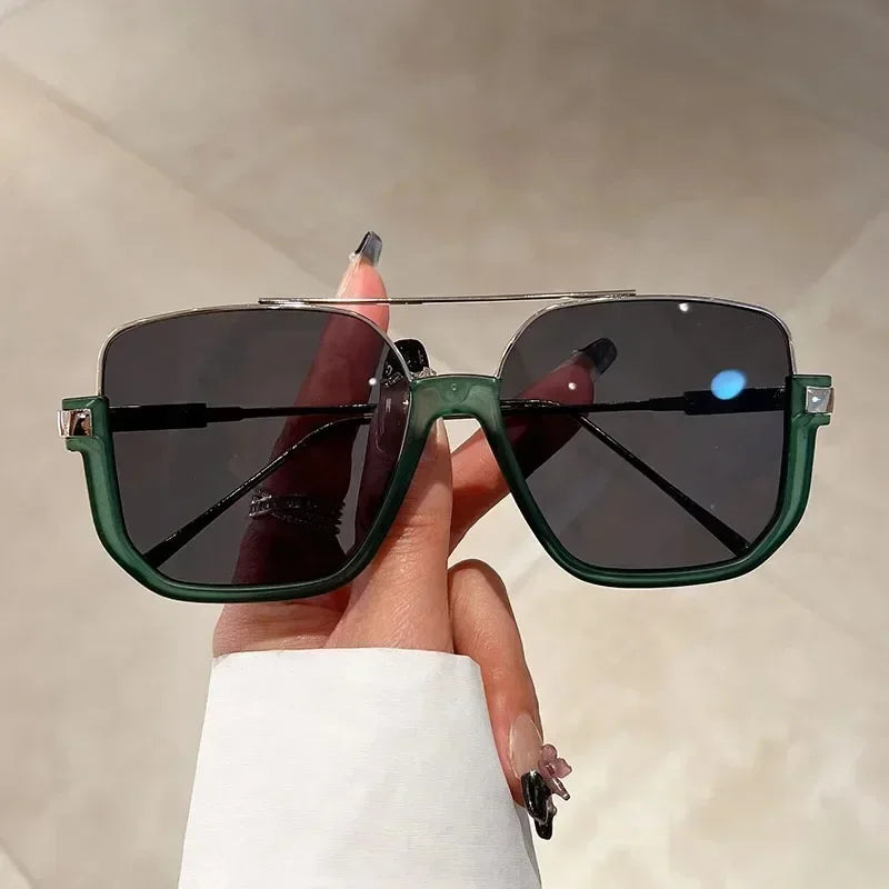 Retro Pilot Metal Sunglasses – Korean Style Square UV400 Shades for Women