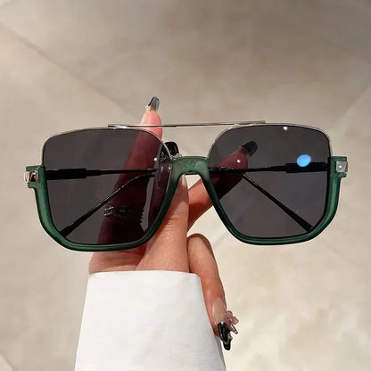 Retro Pilot Metal Sunglasses – Korean Style Square UV400 Shades for Women