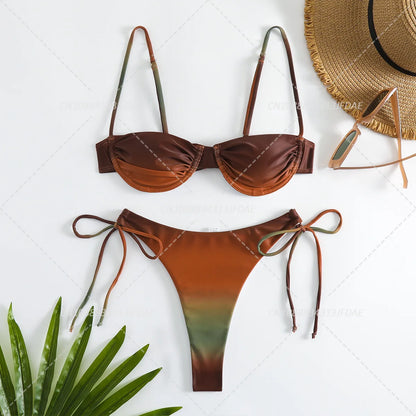 Gradient Orange High Waist Bikini Set – Women’s Print Beach Swimsuit