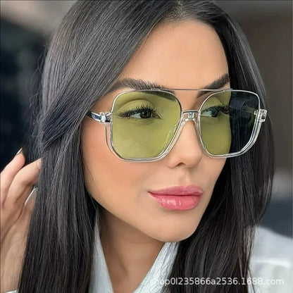 Retro Pilot Metal Sunglasses – Korean Style Square UV400 Shades for Women