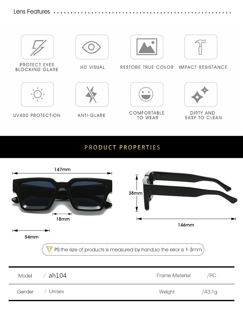 Retro Small Square Sunglasses – Vintage Designer UV400 Shades