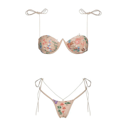 Sexy Push-Up Embroidered Bikini Set