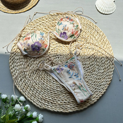 Sexy Push-Up Embroidered Bikini Set