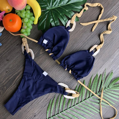 Women’s Sexy Brazilian Ring Bikini – Halter Micro Beach Swimsuit