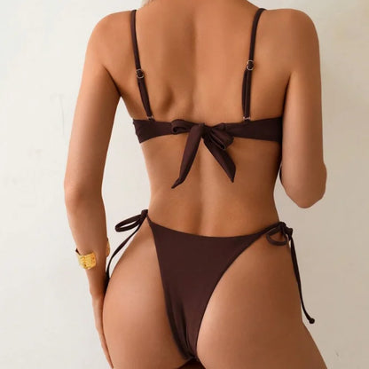 Metal Ring Brown String Bikini – Sexy Micro Thong Swimsuit
