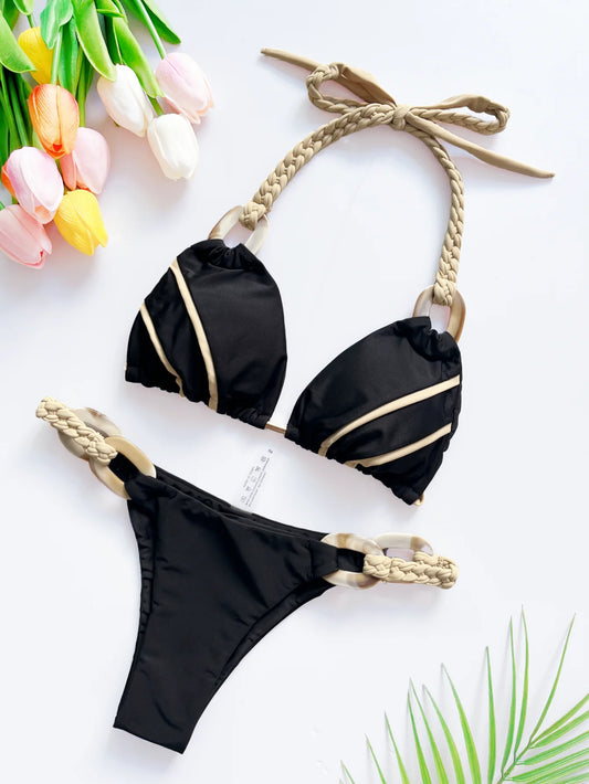 Women’s Sexy Brazilian Ring Bikini – Halter Micro Beach Swimsuit