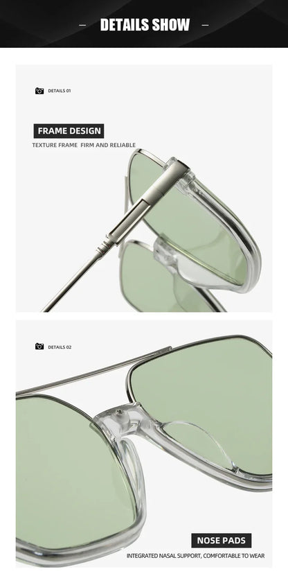 Retro Pilot Metal Sunglasses – Korean Style Square UV400 Shades for Women