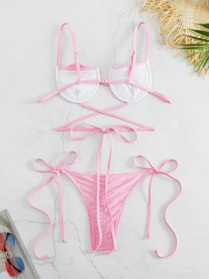 2026 Sexy Pleated Micro Bikini Set for Women – Halter High Cut Brazilian Swimsuit, Beachwear Bathing Suit