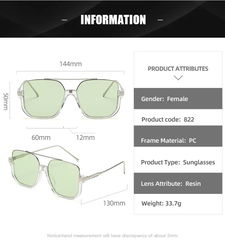 Retro Pilot Metal Sunglasses – Korean Style Square UV400 Shades for Women