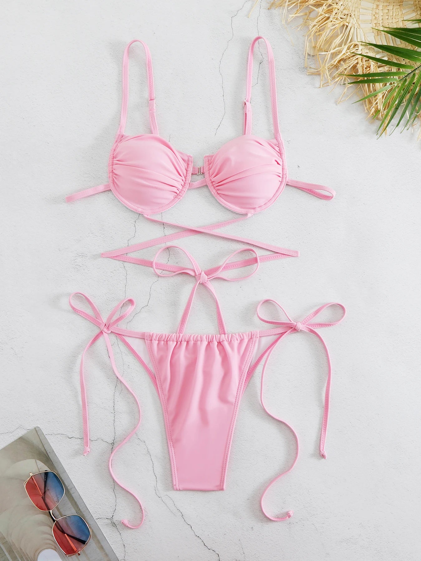 2026 Sexy Pleated Micro Bikini Set for Women – Halter High Cut Brazilian Swimsuit, Beachwear Bathing Suit