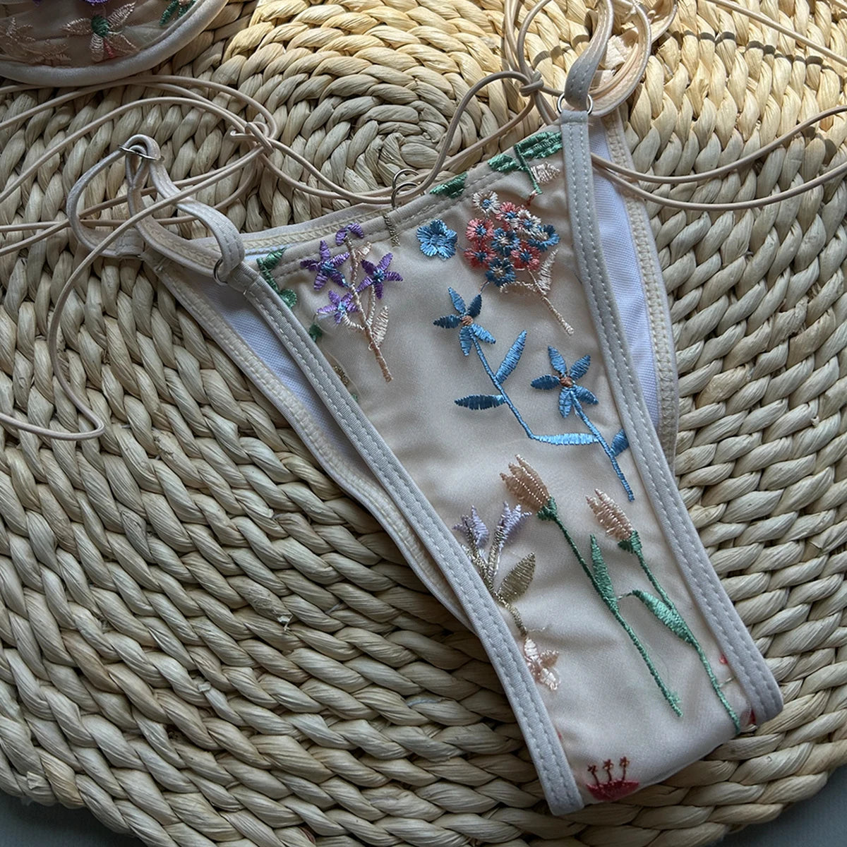 Sexy Push-Up Embroidered Bikini Set
