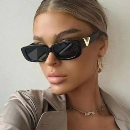 Vintage Designer Small Square Sunglasses – Classic Black Women’s Shades