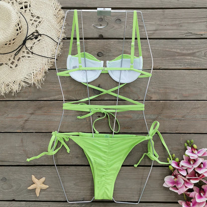 2026 Sexy Pleated Micro Bikini Set for Women – Halter High Cut Brazilian Swimsuit, Beachwear Bathing Suit