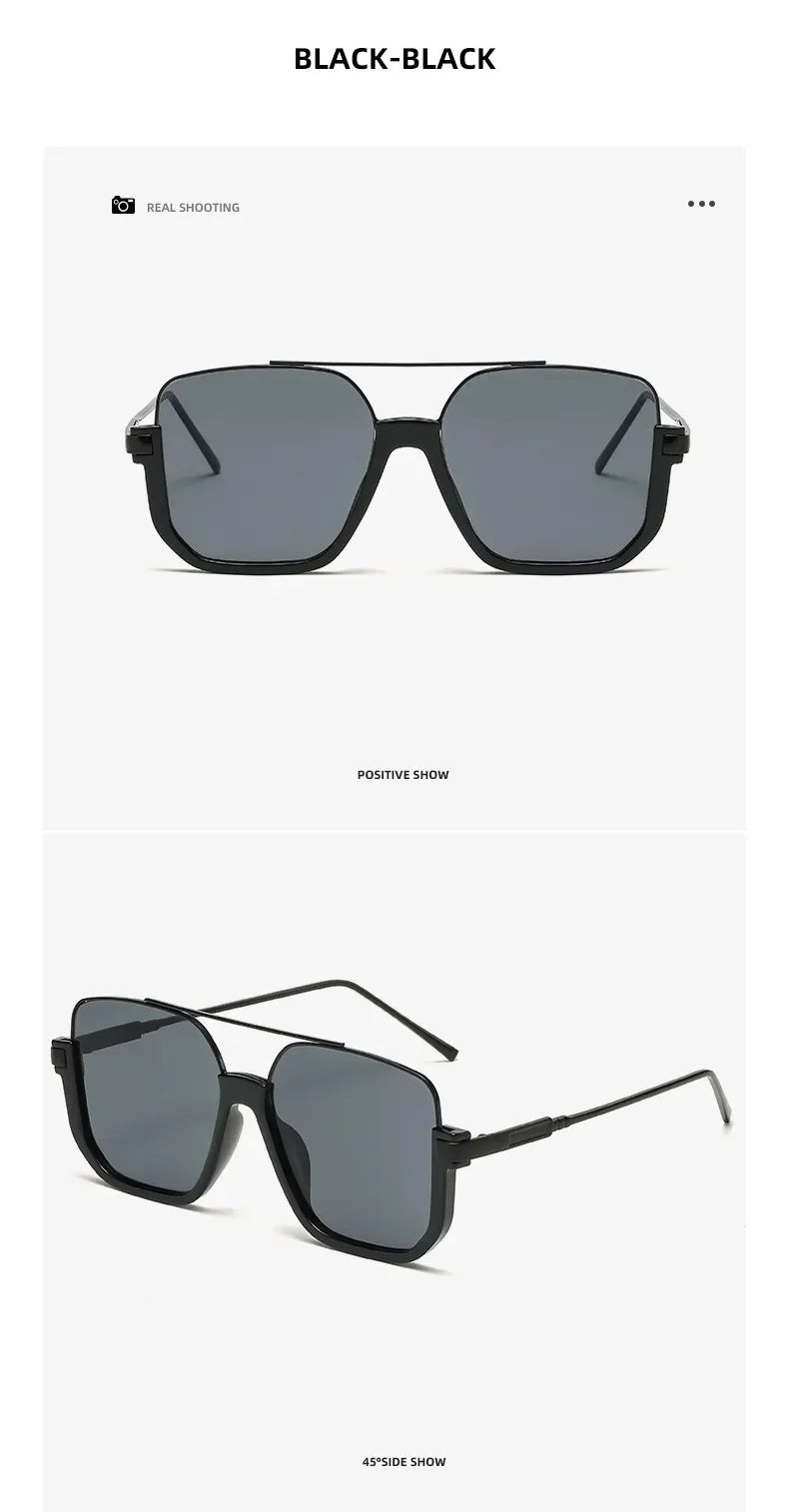 Retro Pilot Metal Sunglasses – Korean Style Square UV400 Shades for Women