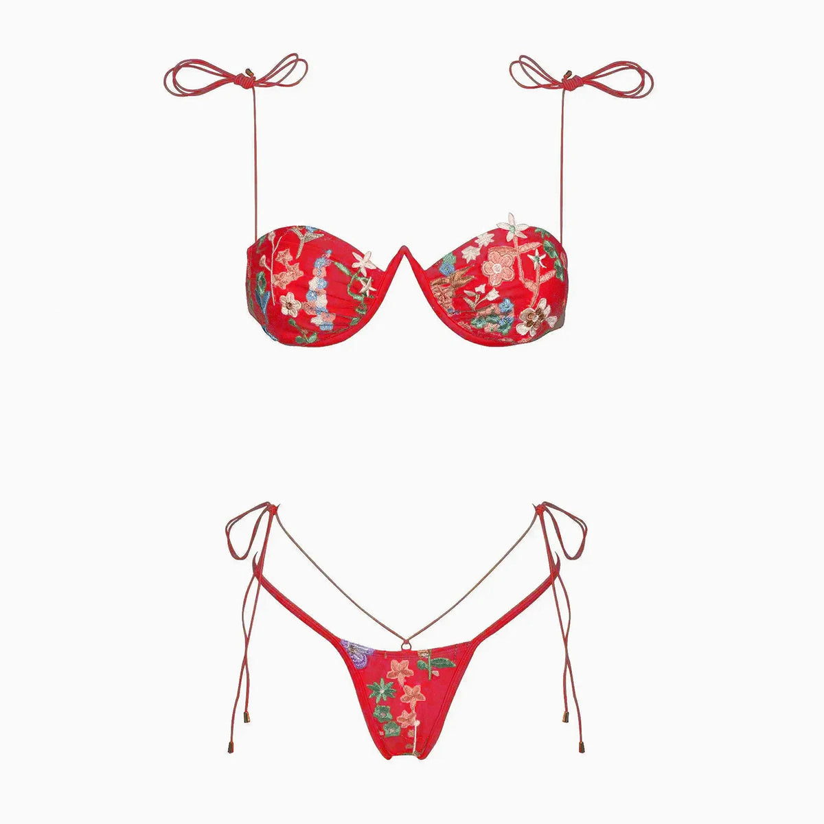 Sexy Push-Up Embroidered Bikini Set