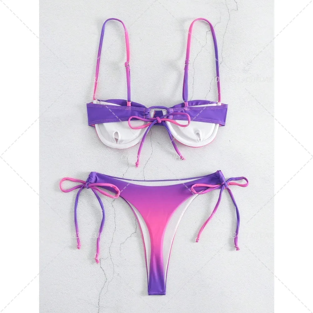 Gradient Orange High Waist Bikini Set – Women’s Print Beach Swimsuit