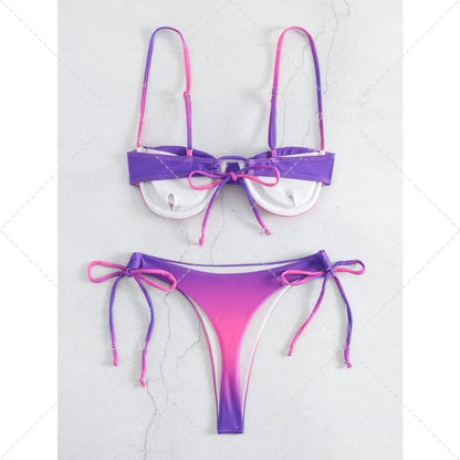 Gradient Orange High Waist Bikini Set – Women’s Print Beach Swimsuit