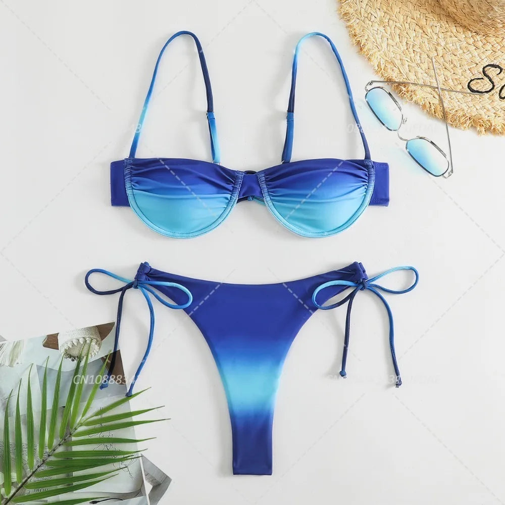 Gradient Orange High Waist Bikini Set – Women’s Print Beach Swimsuit