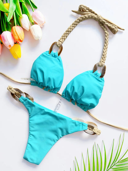 Women’s Sexy Brazilian Ring Bikini – Halter Micro Beach Swimsuit