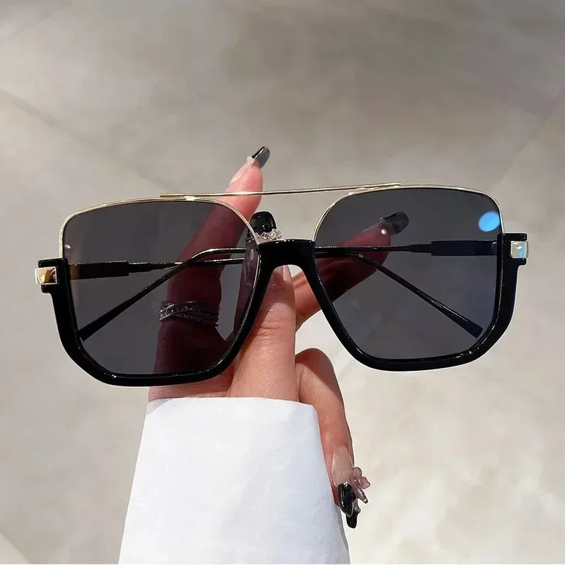 Retro Pilot Metal Sunglasses – Korean Style Square UV400 Shades for Women