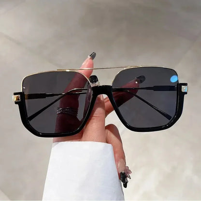 Retro Pilot Metal Sunglasses – Korean Style Square UV400 Shades for Women