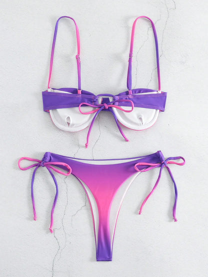 Gradient Orange High Waist Bikini Set – Women’s Print Beach Swimsuit
