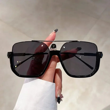 Retro Pilot Metal Sunglasses – Korean Style Square UV400 Shades for Women