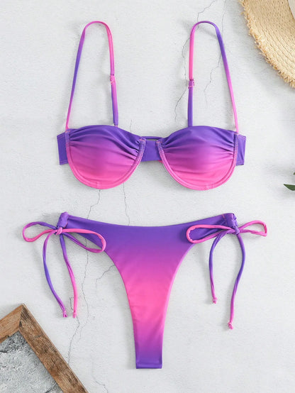 Gradient Orange High Waist Bikini Set – Women’s Print Beach Swimsuit