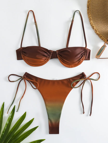 Gradient Orange High Waist Bikini Set – Women’s Print Beach Swimsuit