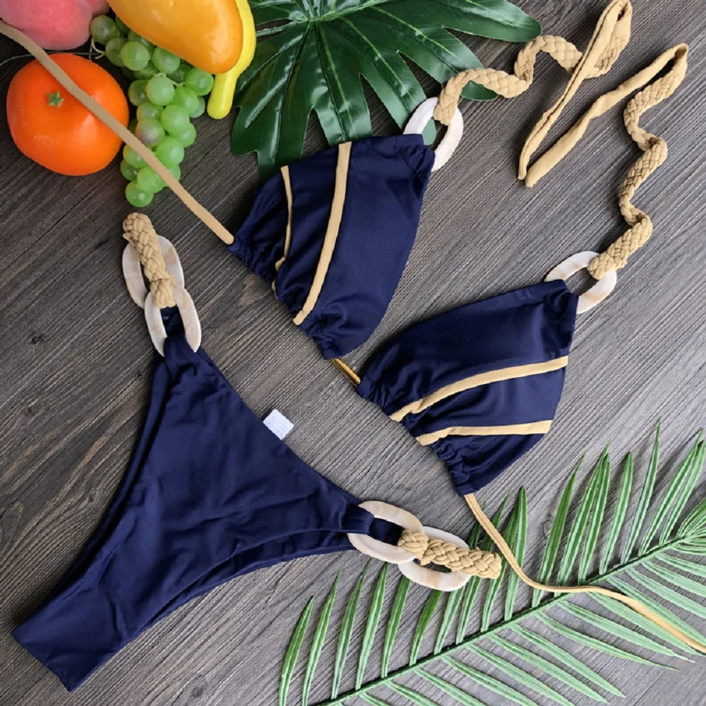 Women’s Sexy Brazilian Ring Bikini – Halter Micro Beach Swimsuit