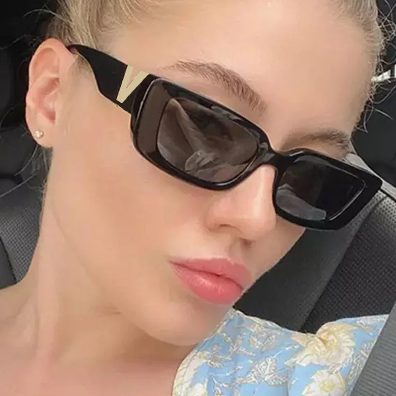 Vintage Designer Small Square Sunglasses – Classic Black Women’s Shades