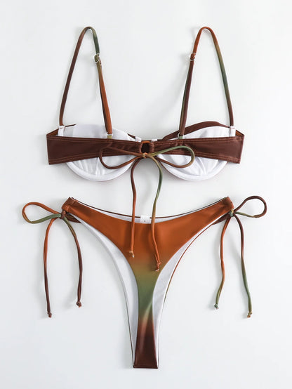 Gradient Orange High Waist Bikini Set – Women’s Print Beach Swimsuit